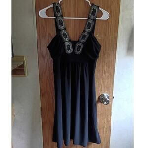 Bisou Bisou Black Ornate Beaded Neck Dress 10 Y2K Cocktail Date Night Party